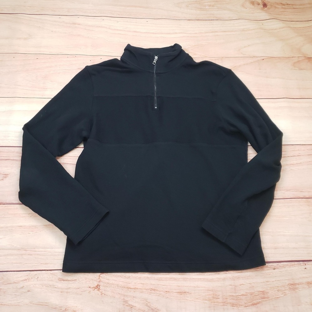 Ted Baker Sweater Mens Medium Black 1/4 Zip Mock Neck Knit Cotton Pullover